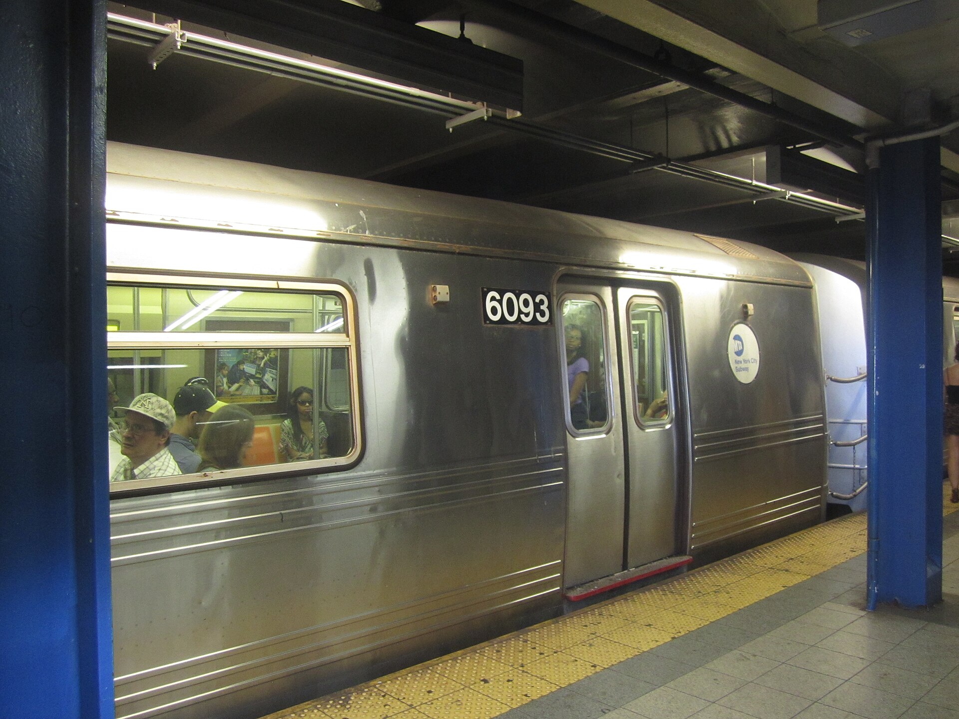 R46 Subway train in Lower Manhattan