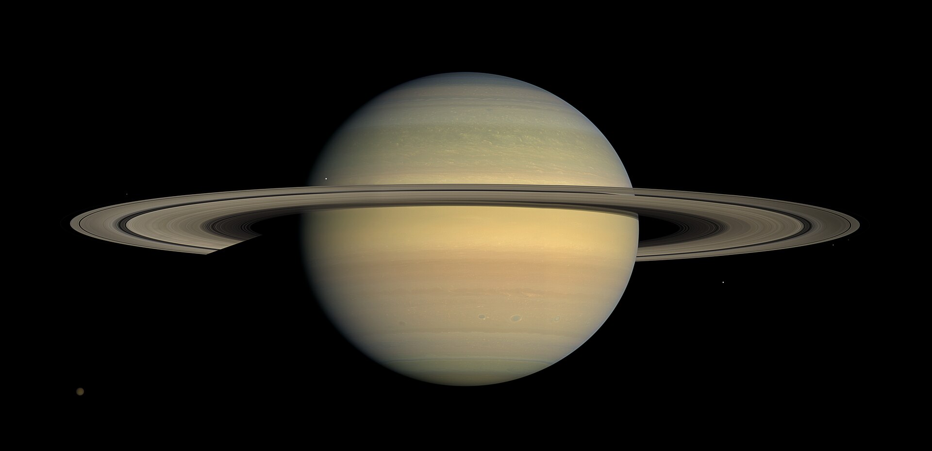 Saturn casting a shadow across its rings during equinox